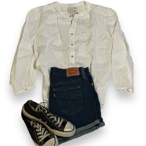 ✨NWT✨ Rachel Zoe White Linen 3/4 Sleeve Button Down Top | Size Small